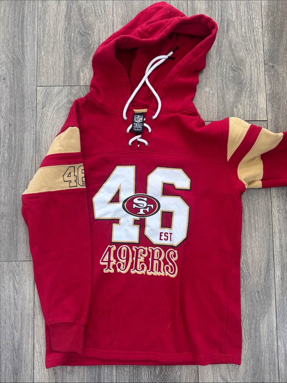 Hard to find, NFL San Francisco 49ers Red and Gold Lace-Up Pullover Hoodie S